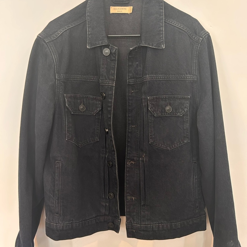 AllSaints Dark Blue Denim Jacket with Chest Pockets